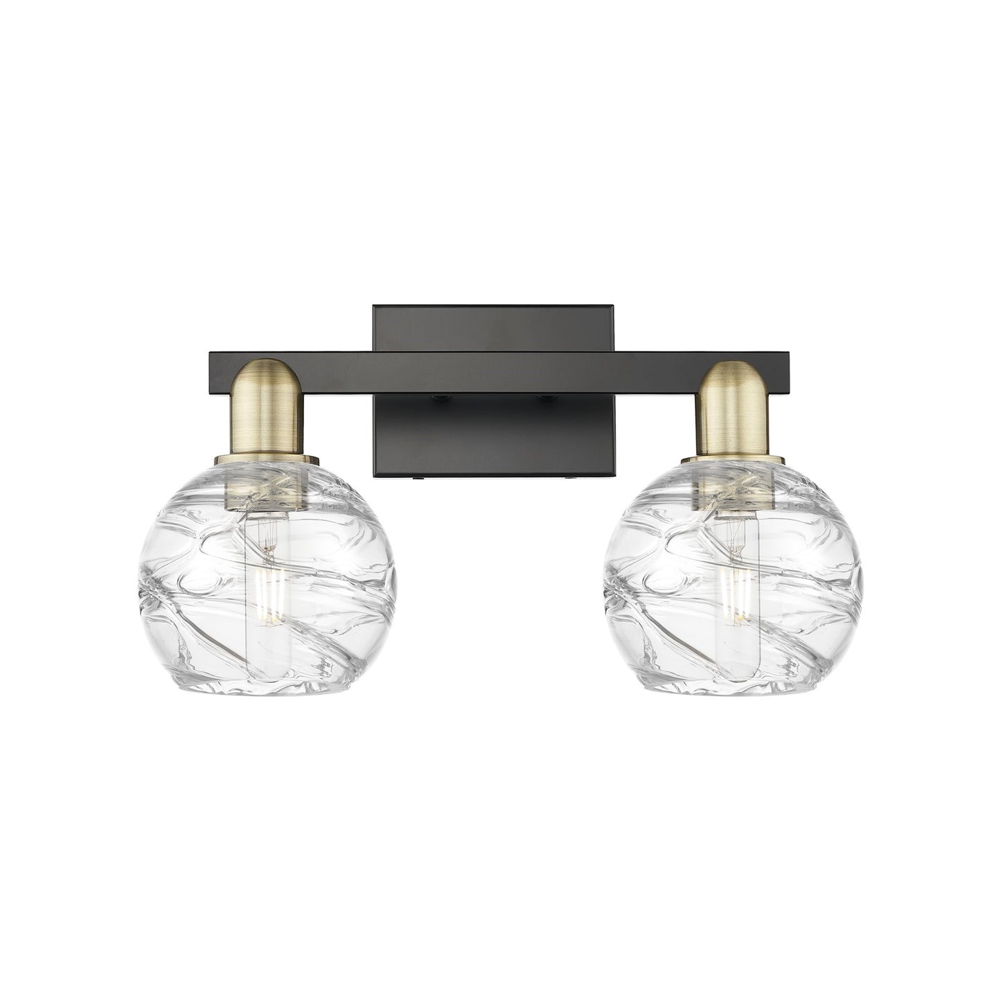 Innovations Athens Deco Swirl 16in 2-Light Bath Vanity | Industrial Black Antique Brass Steel and Clear Deco Swirl Glass | Model 716-2W-BAB-G1213-6CL