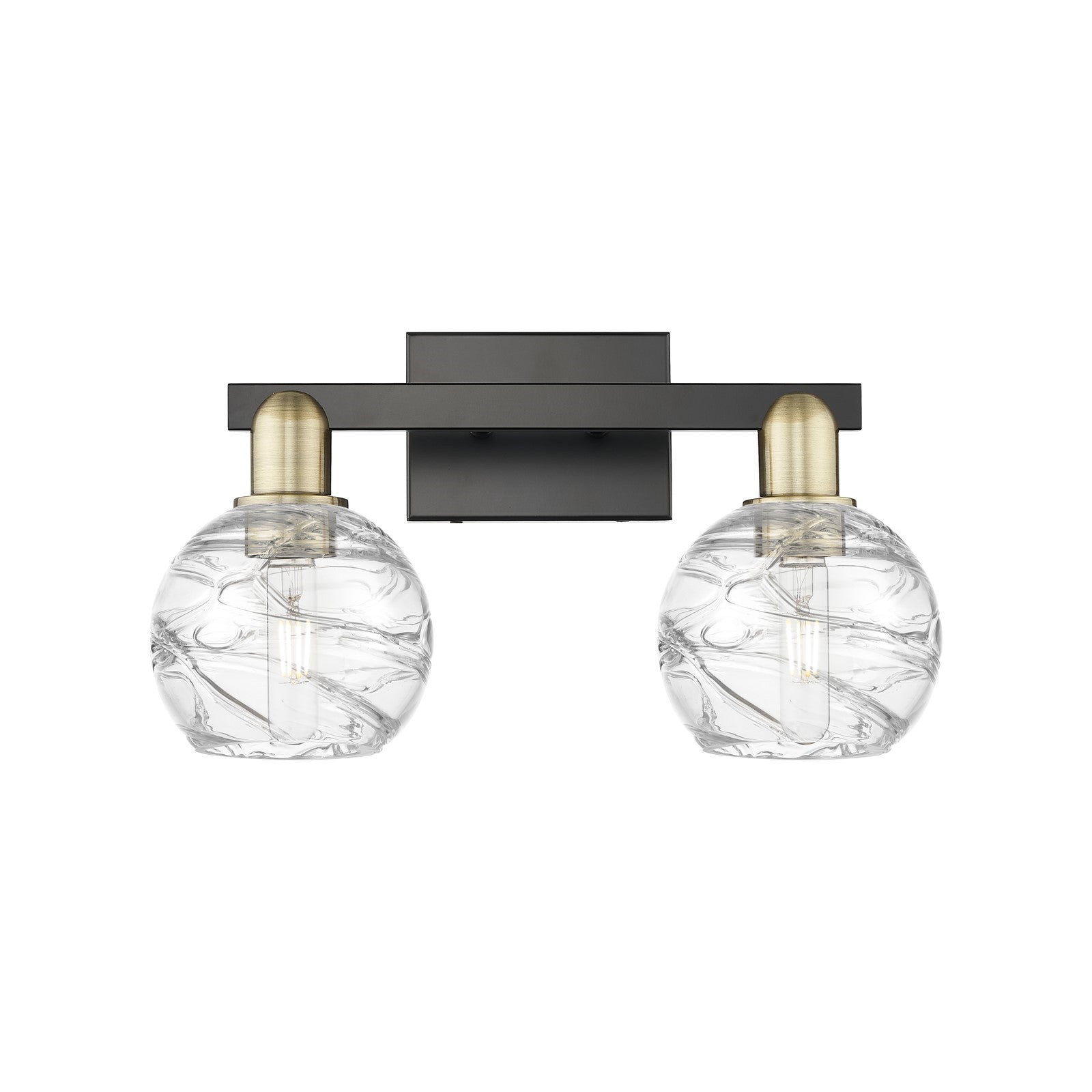 Innovations Athens Deco Swirl 16in 2-Light Bath Vanity | Industrial Black Antique Brass Steel and Clear Deco Swirl Glass | Model 716-2W-BAB-G1213-6CL