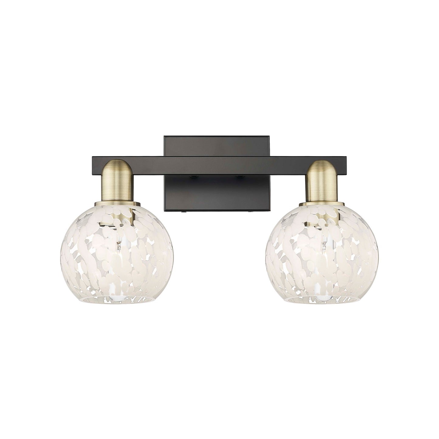 Innovations White Mouchette 17in 2-Light Bath Vanity Light | Industrial Black Antique Brass and White Glass | Kitchen & | Model 716-2W-BAB-G1216-6WM