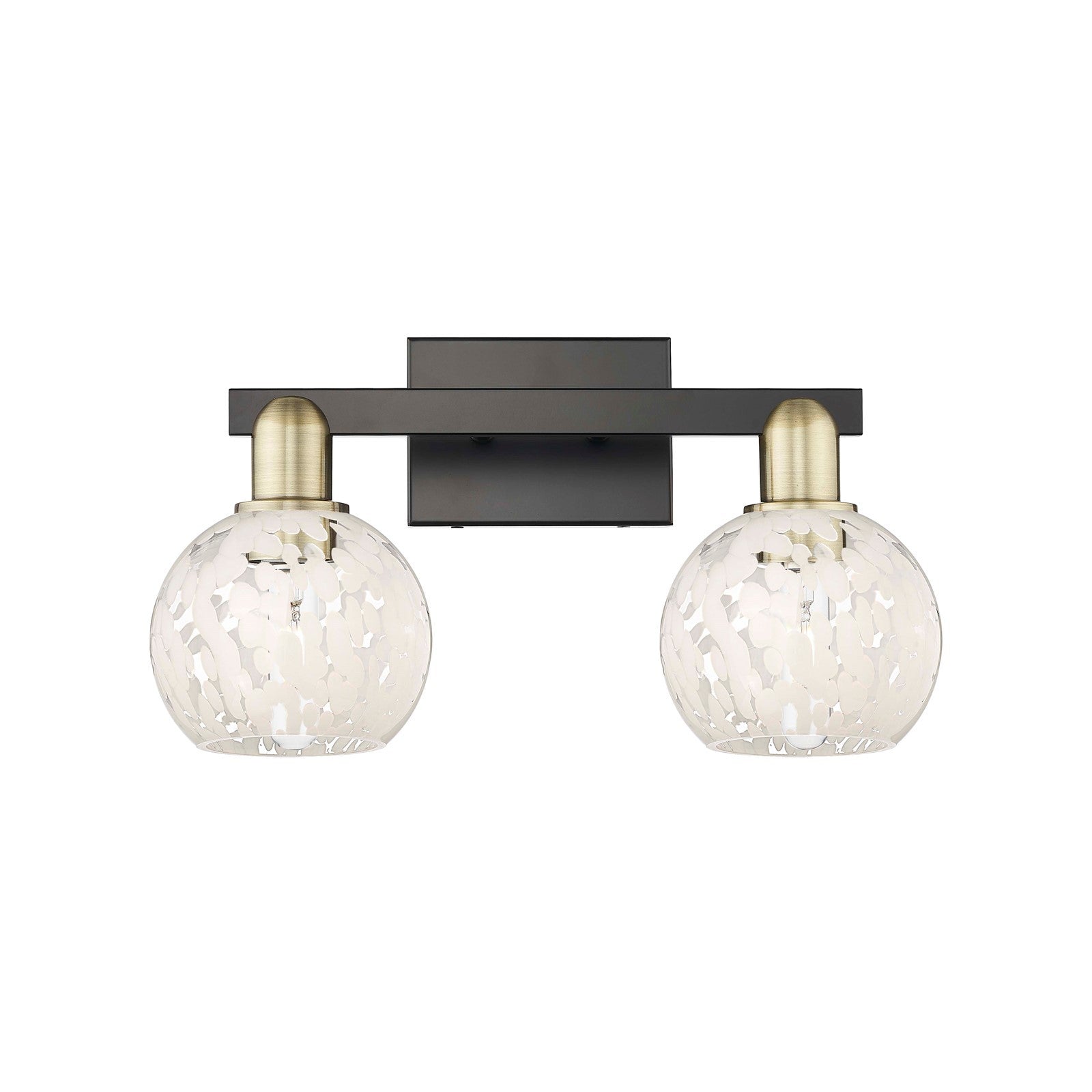 Innovations White Mouchette 17in 2-Light Bath Vanity Light | Industrial Black Antique Brass and White Glass | Kitchen & | Model 716-2W-BAB-G1216-6WM
