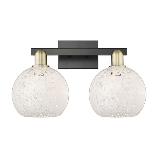 Innovations Lighting Arcadia 19in 2-Light Bath Vanity Light | Industrial Black Antique Brass and White Mouchette Glass | Model 716-2W-BAB-G1216-8WM