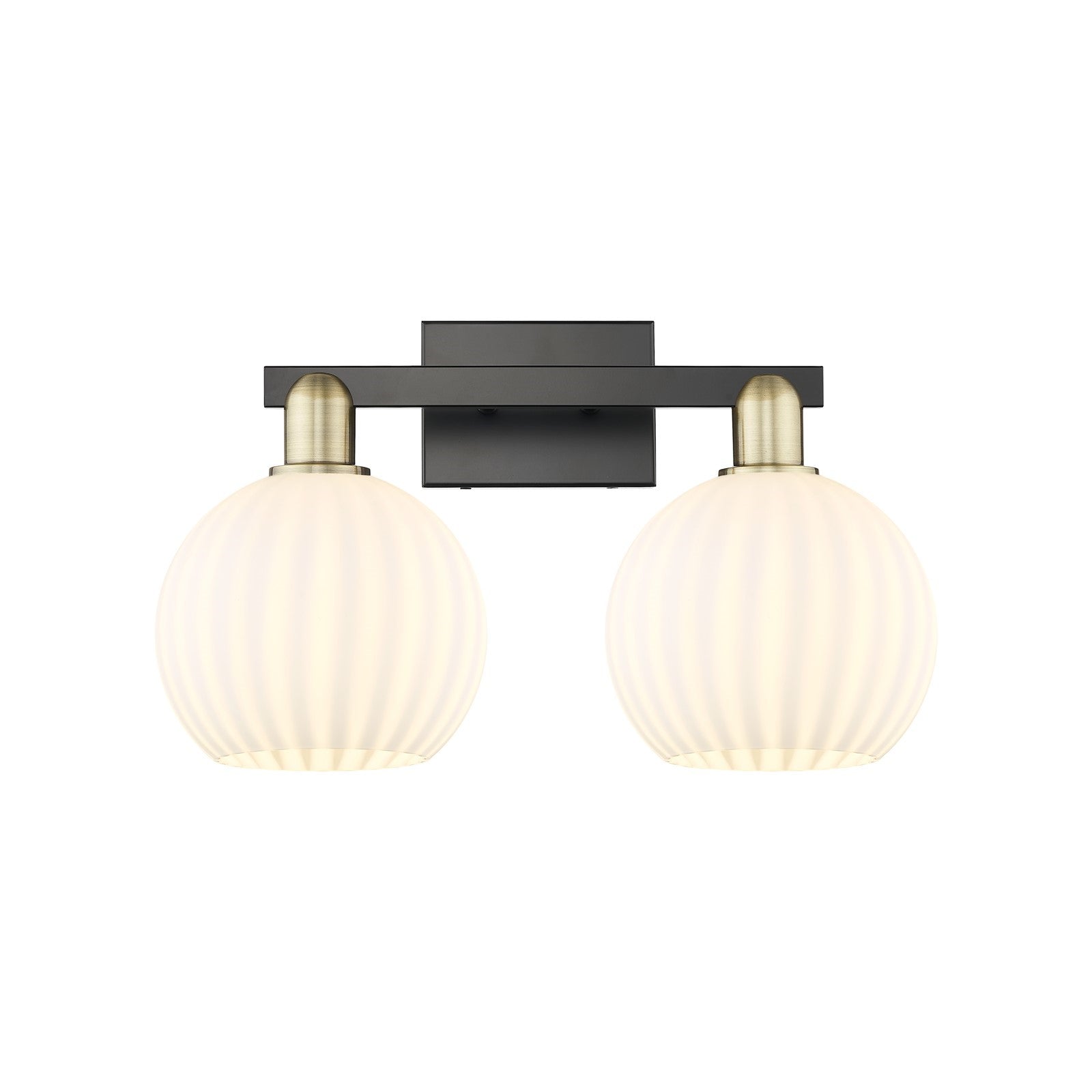 Innovations Lighting Arcadia 19in 2-Light Bath Vanity Light | Industrial Black Antique Brass and White Venetian Glass | Model 716-2W-BAB-G1217-8WV