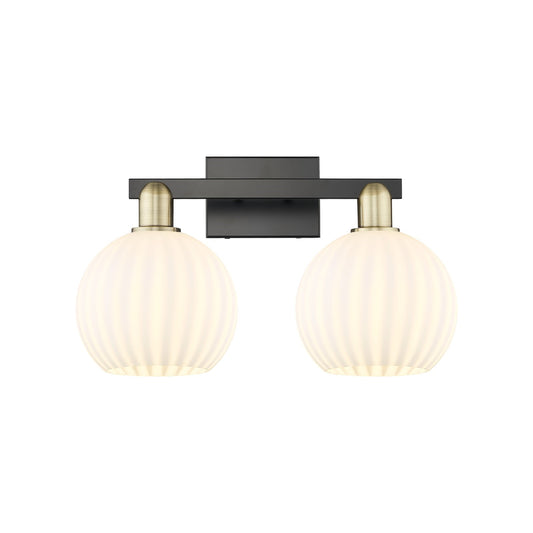 Innovations Lighting Arcadia 19in 2-Light Bath Vanity Light | Industrial Black Antique Brass and White Venetian Glass | Model 716-2W-BAB-G1217-8WV