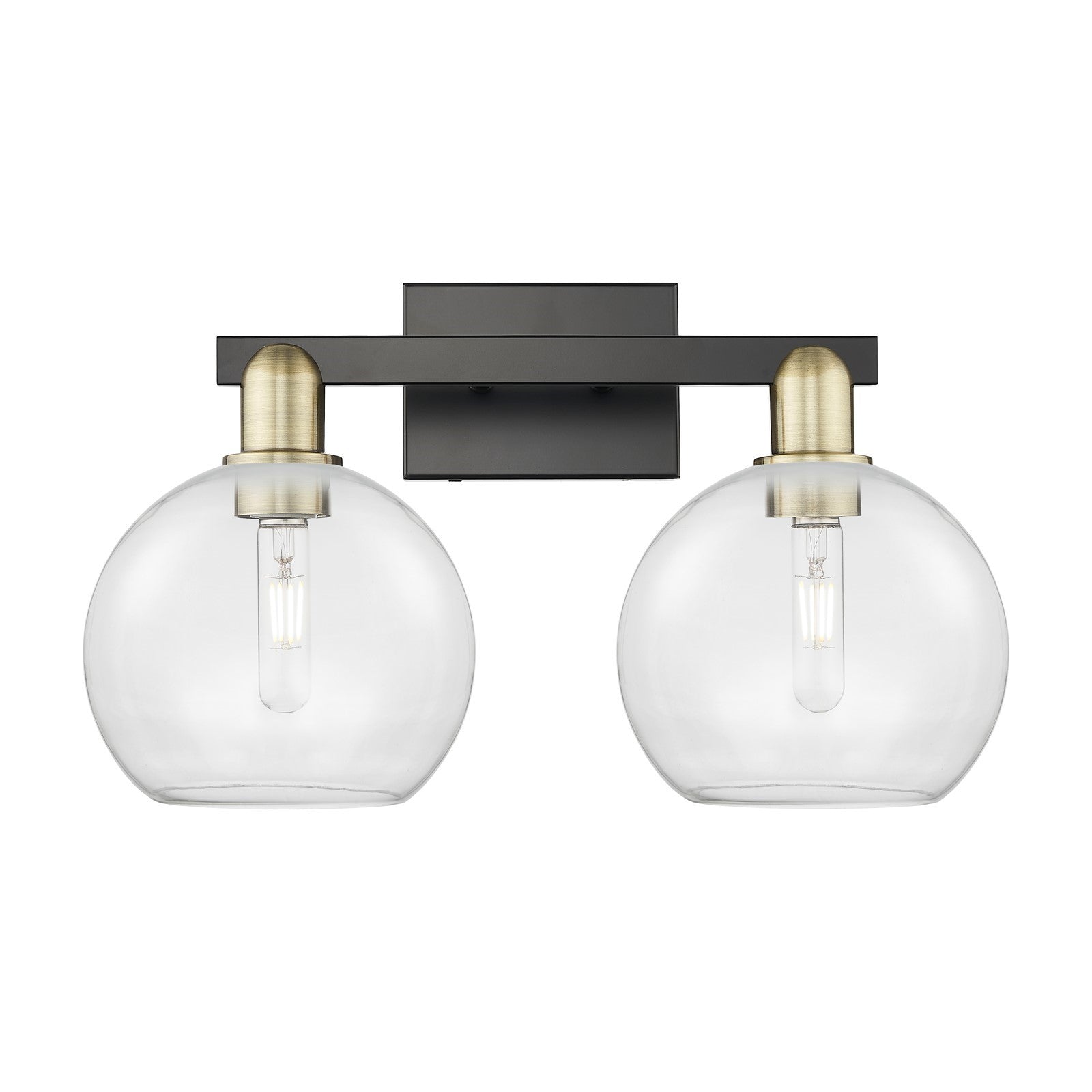 Innovations Athens 19in 2-Light Bath Vanity | Industrial Black Antique Brass Steel and Clear Glass | Bathroom Vanity Light | 19 | Model 716-2W-BAB-G122-8