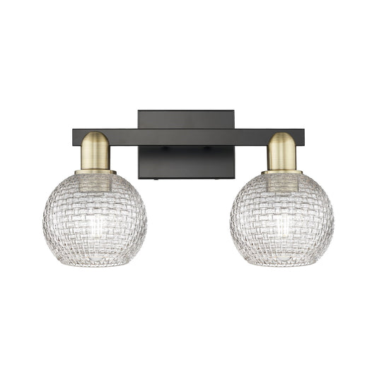 Innovations Athens 17in 2-Light Bath Vanity Light | Industrial Black Antique Brass and Clear Basket Weave Glass | Bathroom | Model 716-2W-BAB-G122C-6CL