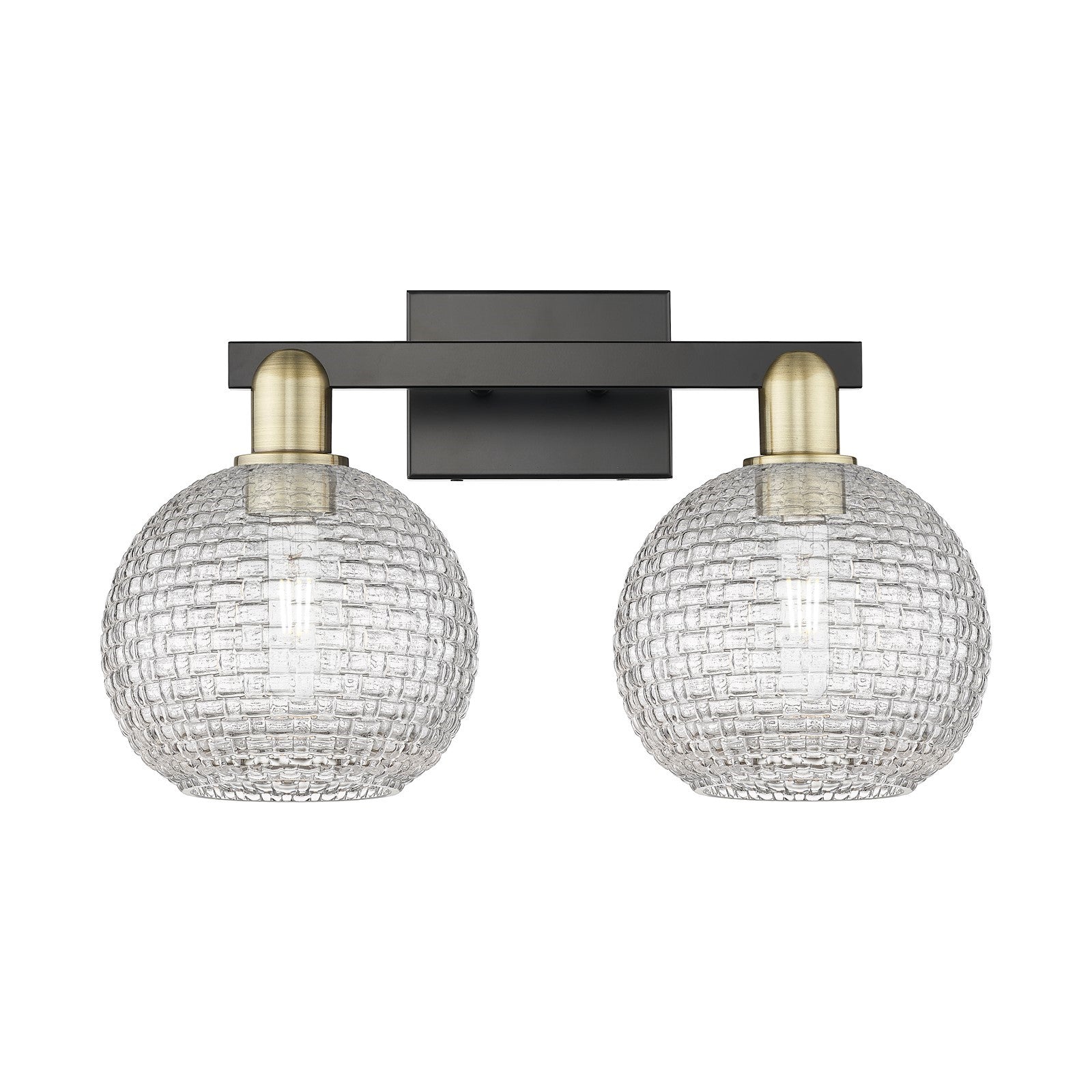 Innovations Athens 19in 2-Light Bath Vanity | Industrial Black Antique Brass and Clear Basket Weave Glass | Bathroom Vanity & | Model 716-2W-BAB-G122C-8CL