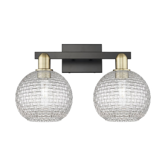 Innovations Athens 19in 2-Light Bath Vanity | Industrial Black Antique Brass and Clear Basket Weave Glass | Bathroom Vanity & | Model 716-2W-BAB-G122C-8CL