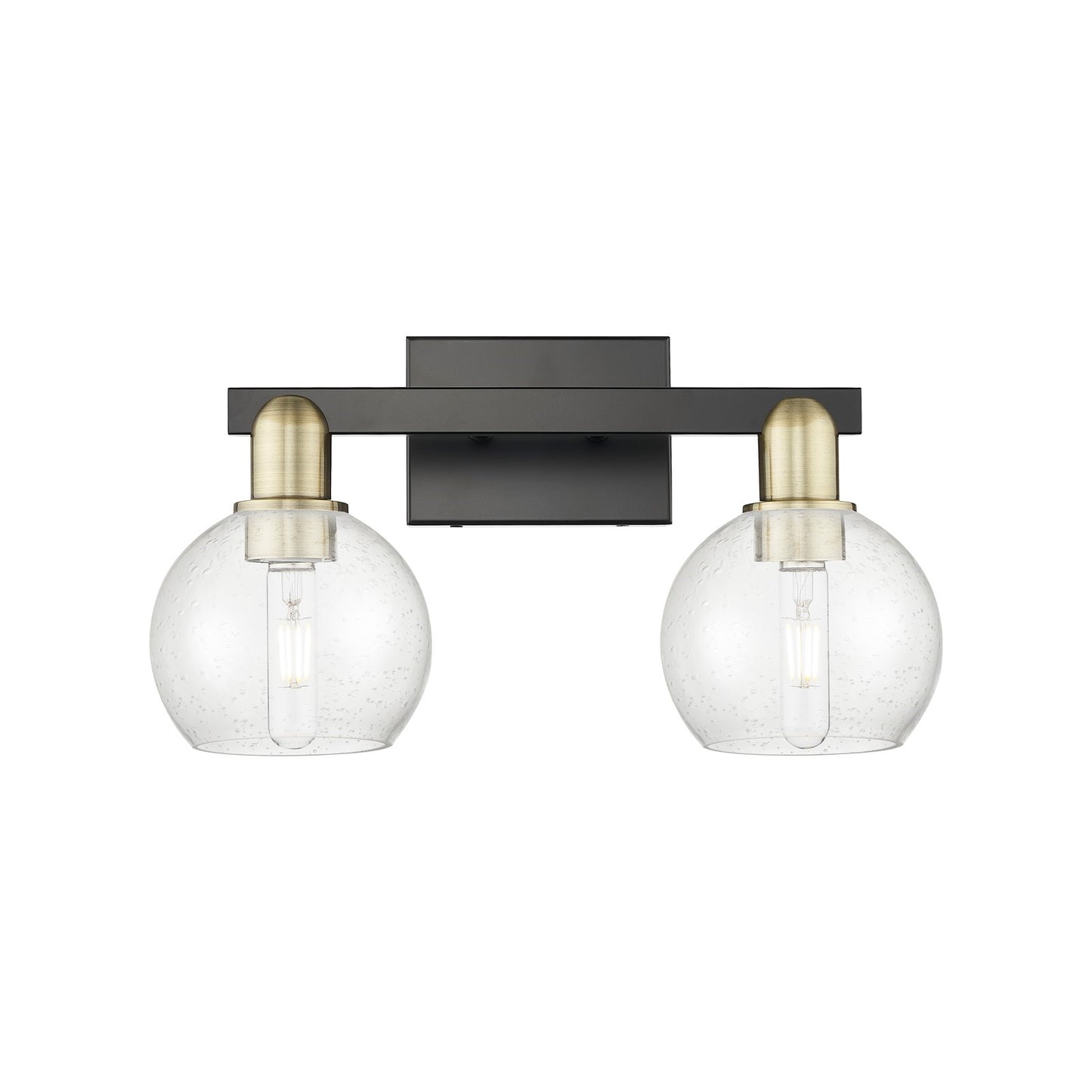 Innovations Athens 17in 2-Light Bath Vanity | Industrial Black Antique Brass Steel and Seedy Glass | Bathroom Vanity | 16.88 x | Model 716-2W-BAB-G124-6