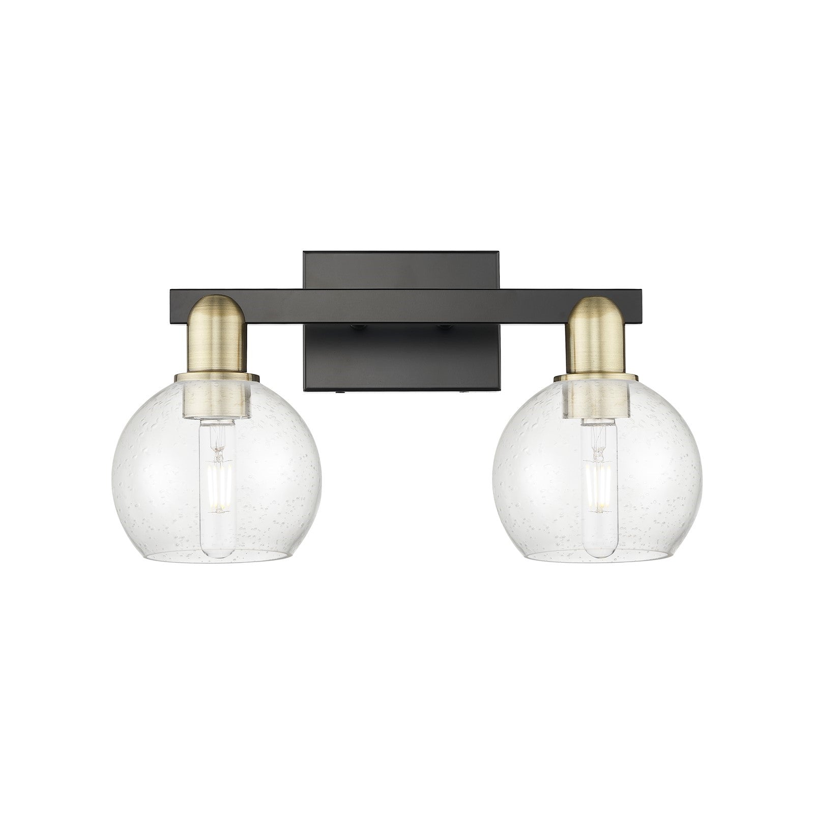 Innovations Athens 17in 2-Light Bath Vanity | Industrial Black Antique Brass Steel and Seedy Glass | Bathroom Vanity | 16.88 x | Model 716-2W-BAB-G124-6