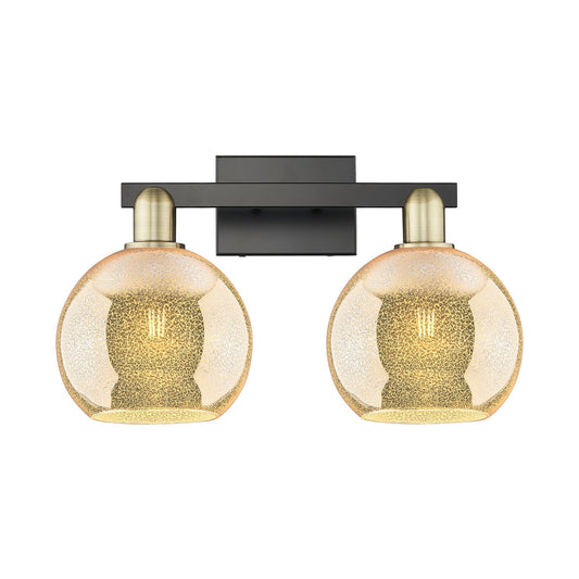 Innovations Athens 19in 2-Light Bath Vanity | Industrial Black Antique Brass Steel and Mercury Glass | Bathroom Vanity Light | Model 716-2W-BAB-G128-8