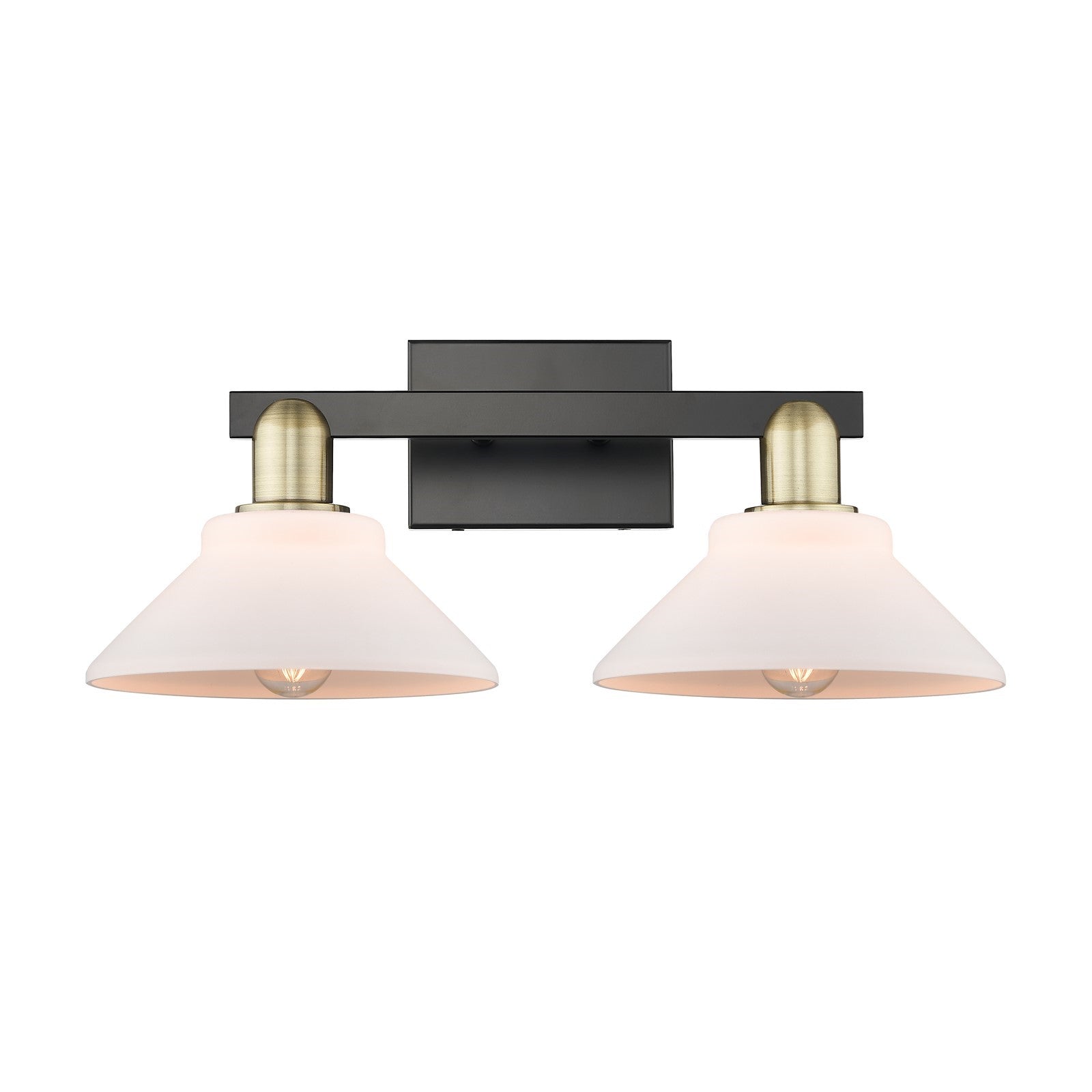 Innovations Orwell 19in 2-Light Bath Vanity | Industrial Black Antique Brass Steel and Matte White Glass | Bathroom Vanity Light | Model 716-2W-BAB-G131