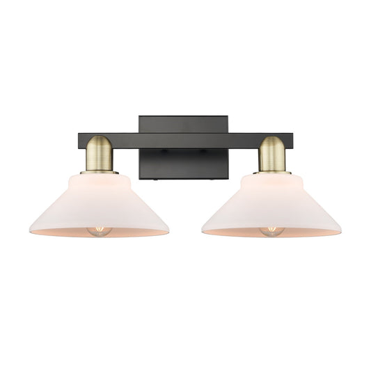 Innovations Orwell 19in 2-Light Bath Vanity | Industrial Black Antique Brass Steel and Matte White Glass | Bathroom Vanity Light | Model 716-2W-BAB-G131