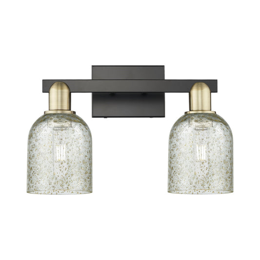 Innovations Caledonia 16in 2-Light Bath Vanity | Industrial Black Antique Brass Steel and Mica Glass | Bathroom Vanity Light | 16 | Model 716-2W-BAB-G259