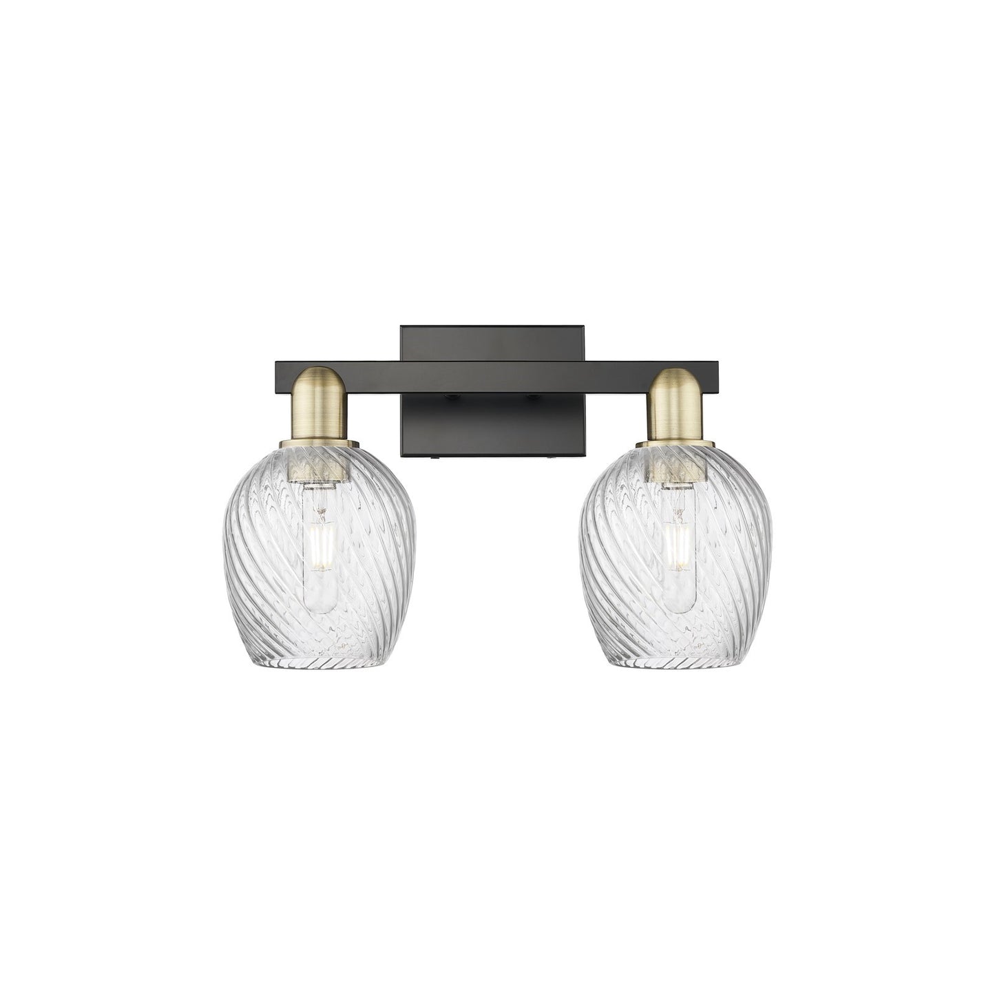 Innovations Salina 2-Light 17in Bath Vanity Light | Industrial Black Antique Brass Steel and Clear Spiral Fluted Glass | Bathroom | Model 716-2W-BAB-G292