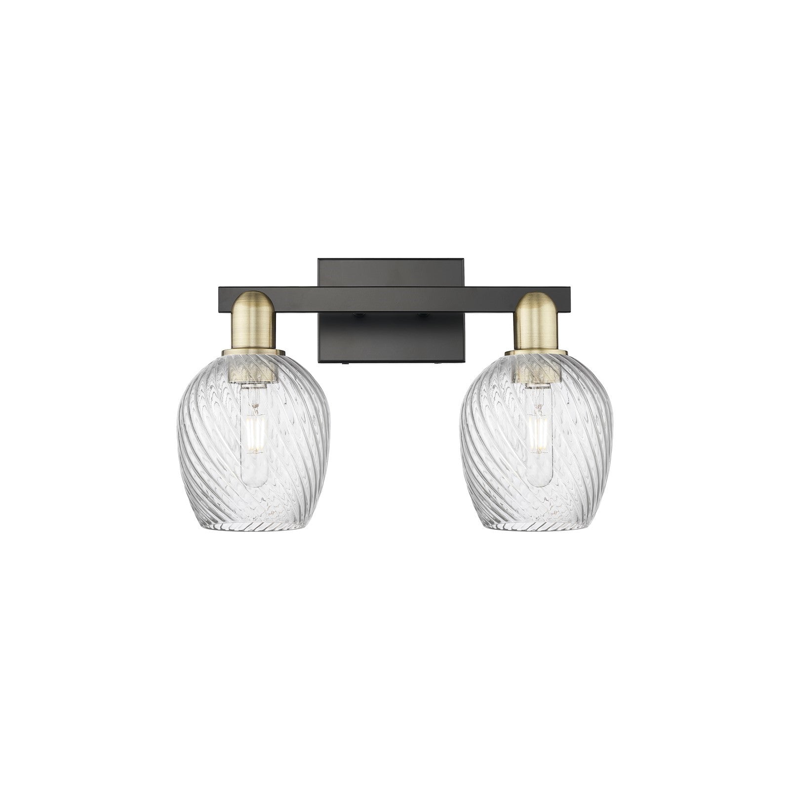Innovations Salina 2-Light 17in Bath Vanity Light | Industrial Black Antique Brass Steel and Clear Spiral Fluted Glass | Bathroom | Model 716-2W-BAB-G292