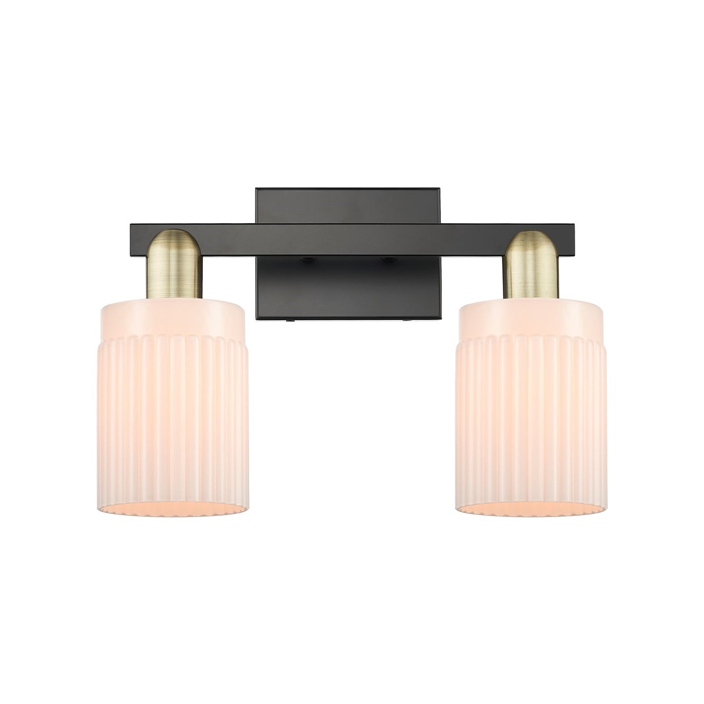 Innovations Hadley 2-Light 16in Bath Vanity | Industrial Black Antique Brass and Matte White Ribbed Glass | Bathroom & Hallway | Model 716-2W-BAB-G341