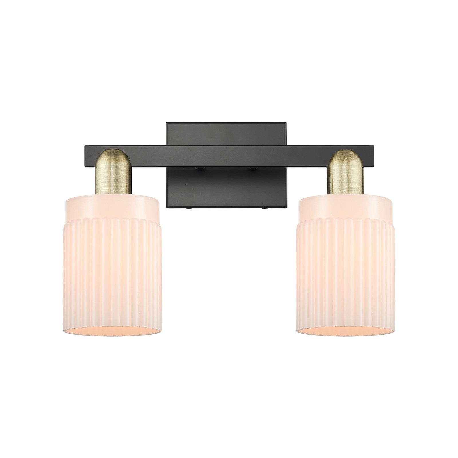 Innovations Hadley 2-Light 16in Bath Vanity | Industrial Black Antique Brass and Matte White Ribbed Glass | Bathroom & Hallway | Model 716-2W-BAB-G341