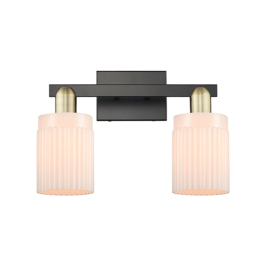 Innovations Hadley 2-Light 16in Bath Vanity | Industrial Black Antique Brass and Matte White Ribbed Glass | Bathroom & Hallway | Model 716-2W-BAB-G341