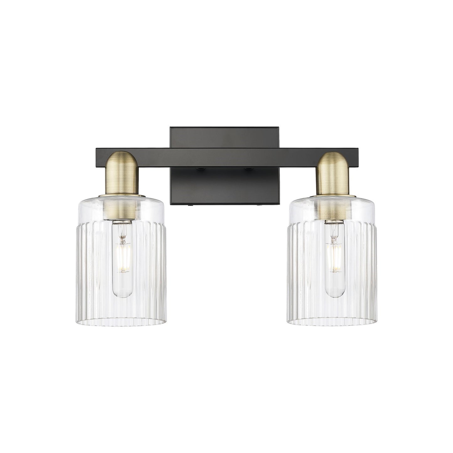 Innovations Hadley 16in 2-Light Bath Vanity | Industrial Black Antique Brass and Clear Ribbed Glass | Bathroom Vanity Light | 15.5 | Model 716-2W-BAB-G342