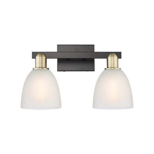 Innovations Castile 17in 2-Light Bath Vanity Light | Industrial Black Antique Brass Steel and White Glass | Bathroom Vanity | 17 x | Model 716-2W-BAB-G381