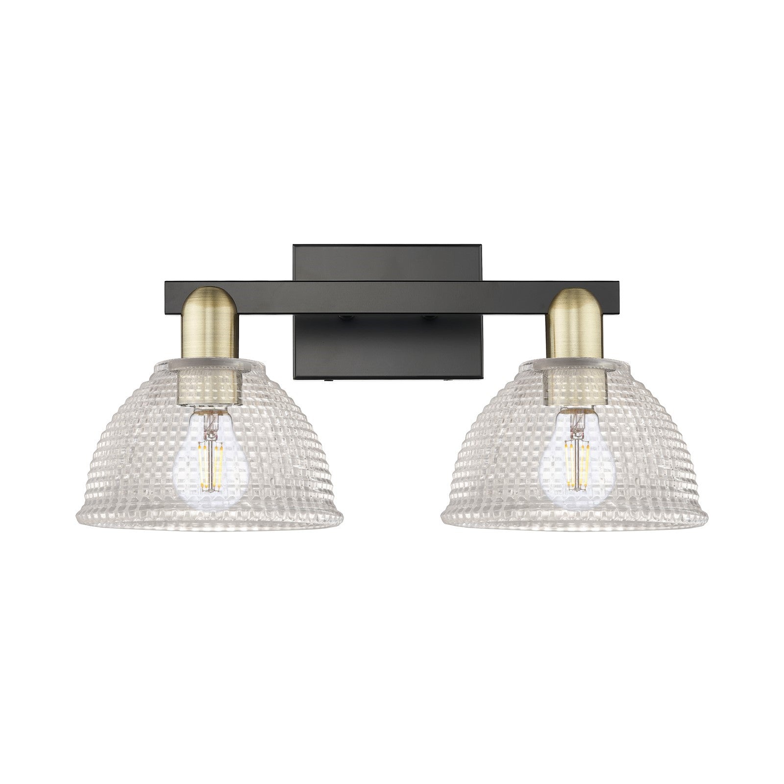 Innovations Arietta 19in 2-Light Bath Vanity Light | Industrial Black Antique Brass and Clear Glass | Damp Rated Bathroom Vanity | Model 716-2W-BAB-G422