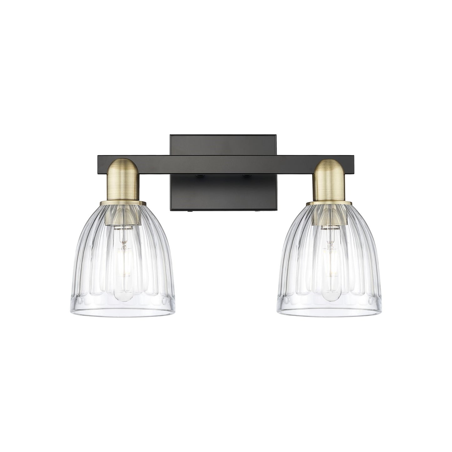Innovations Brookfield 17in 2-Light Bath Vanity Light | Industrial Black Antique Brass and Clear Ribbed Glass | Bathroom Vanity | Model 716-2W-BAB-G442