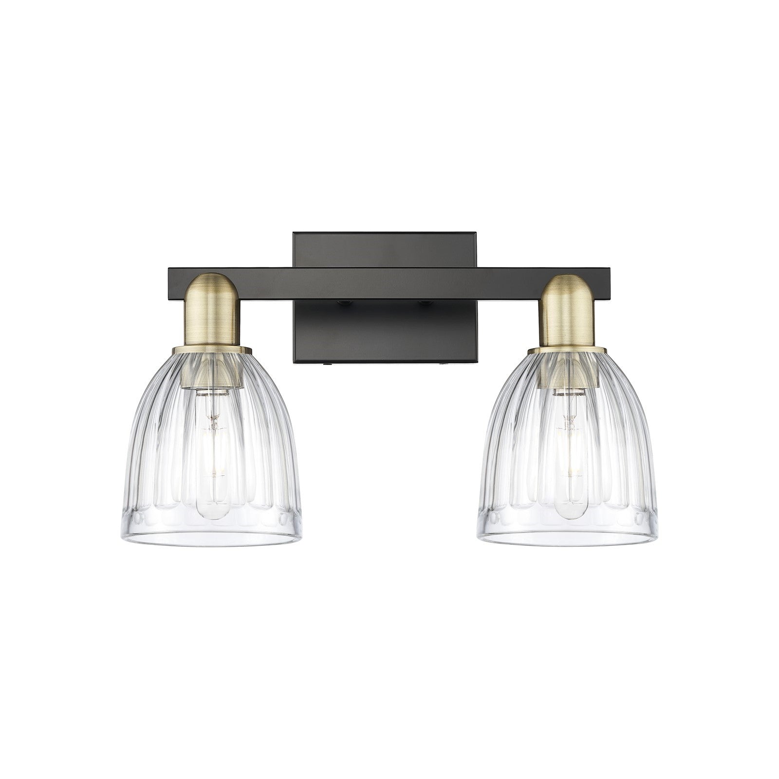 Innovations Brookfield 17in 2-Light Bath Vanity Light | Industrial Black Antique Brass and Clear Ribbed Glass | Bathroom Vanity | Model 716-2W-BAB-G442