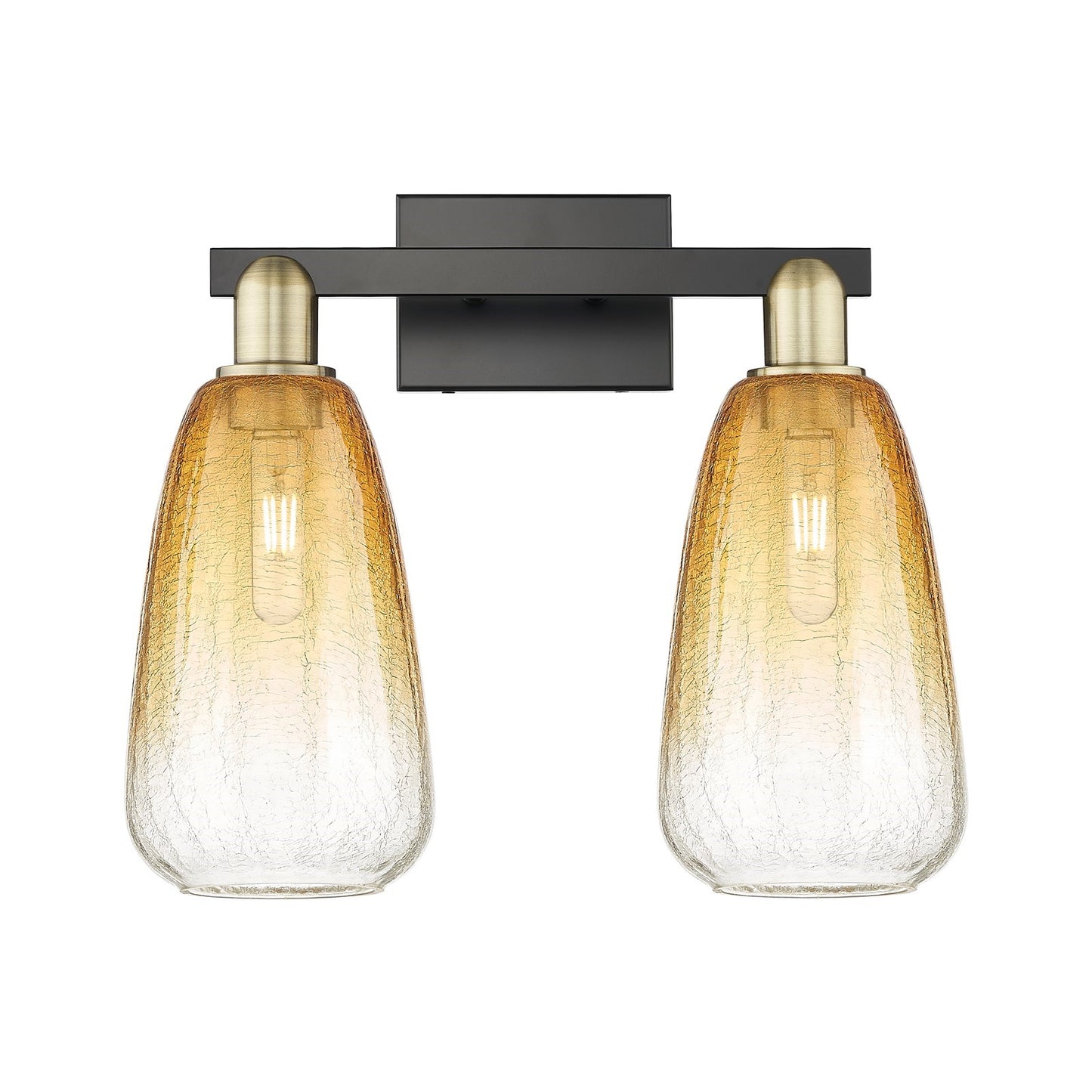 Innovations Brookhaven Almond 17in 2-Light Bath Vanity Light | Industrial Black Antique Brass and Amber Glass | Bathroom | Model 716-2W-BAB-G480-6AM