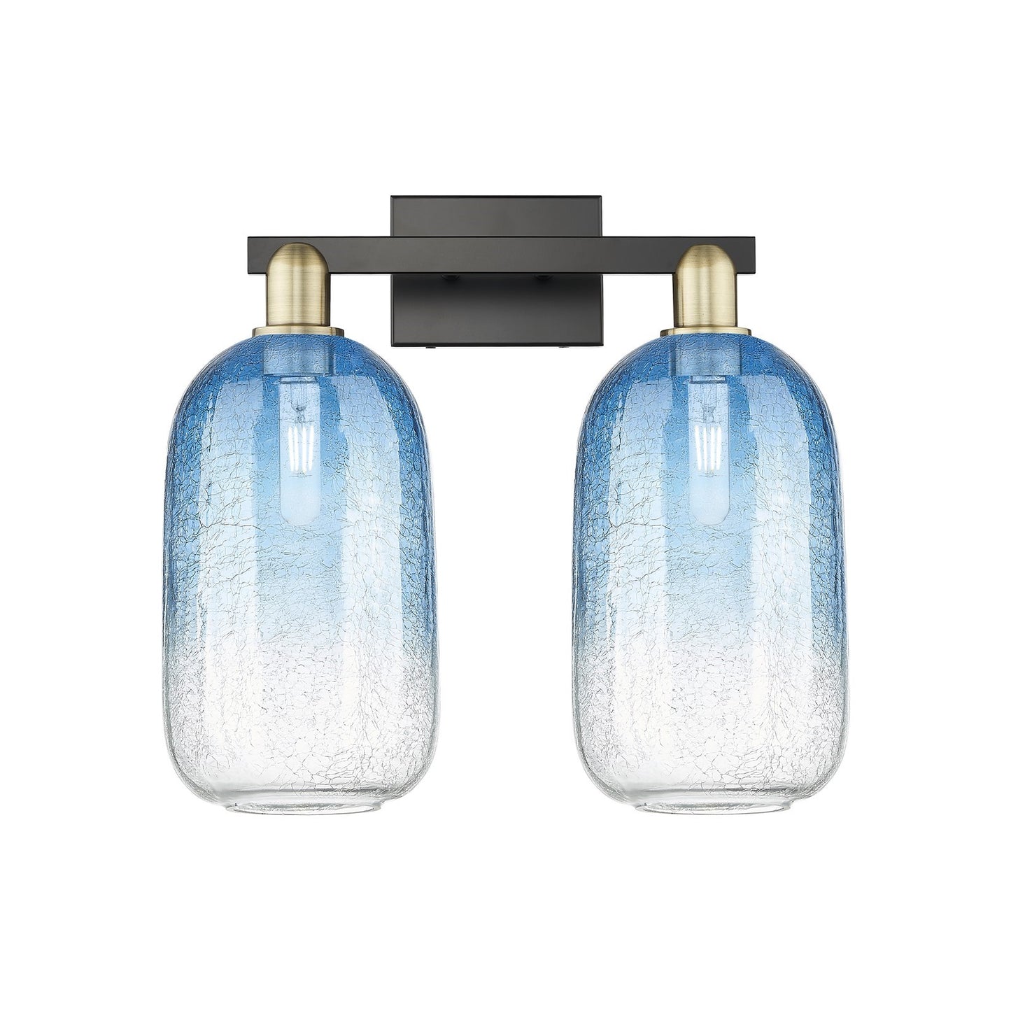 Innovations Brookhaven Cloche 18in 2-Light Bath Vanity Light | Industrial Black Antique Brass and Sapphire Blue Glass | Model 716-2W-BAB-G482-7SB
