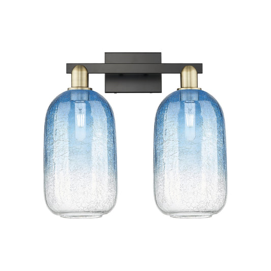 Innovations Brookhaven Cloche 18in 2-Light Bath Vanity Light | Industrial Black Antique Brass and Sapphire Blue Glass | Model 716-2W-BAB-G482-7SB