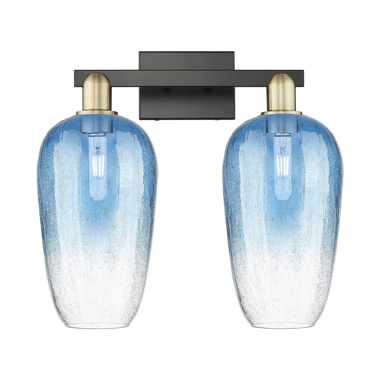 Innovations Brookhaven Flute 18in 2-Light Bath Vanity Light | Industrial Black Antique Brass and Sapphire Blue Glass | Model 716-2W-BAB-G484-7SB