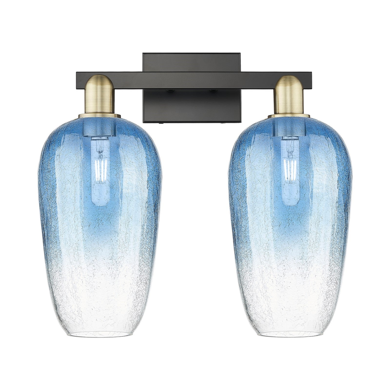 Innovations Brookhaven Flute 18in 2-Light Bath Vanity Light | Industrial Black Antique Brass and Sapphire Blue Glass | Model 716-2W-BAB-G484-7SB