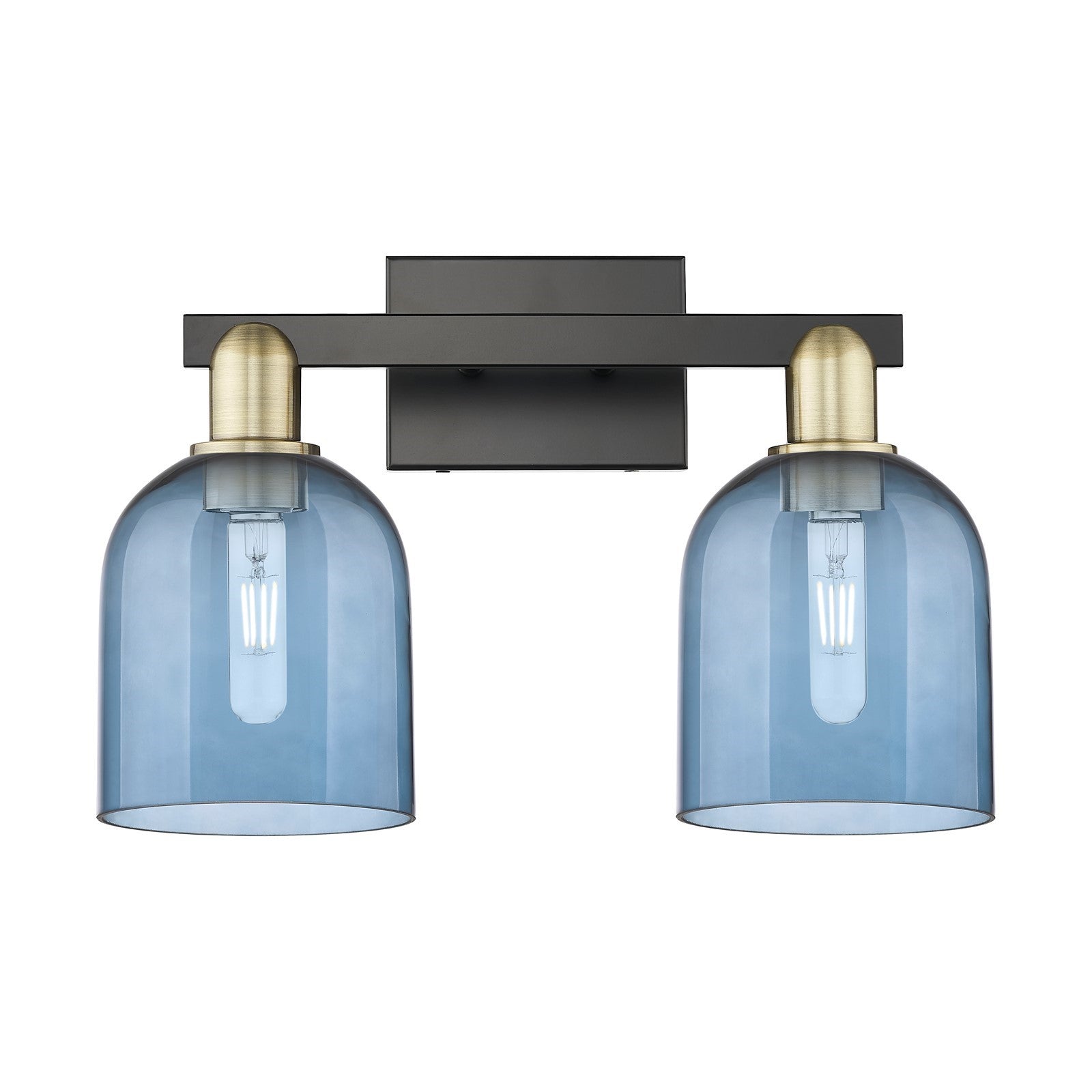 Innovations Bella 17in 2-Light Bath Vanity Light | Industrial Black Antique Brass and Blue Glass | Bathroom Vanity | 16.5 x | Model 716-2W-BAB-G558-6BL