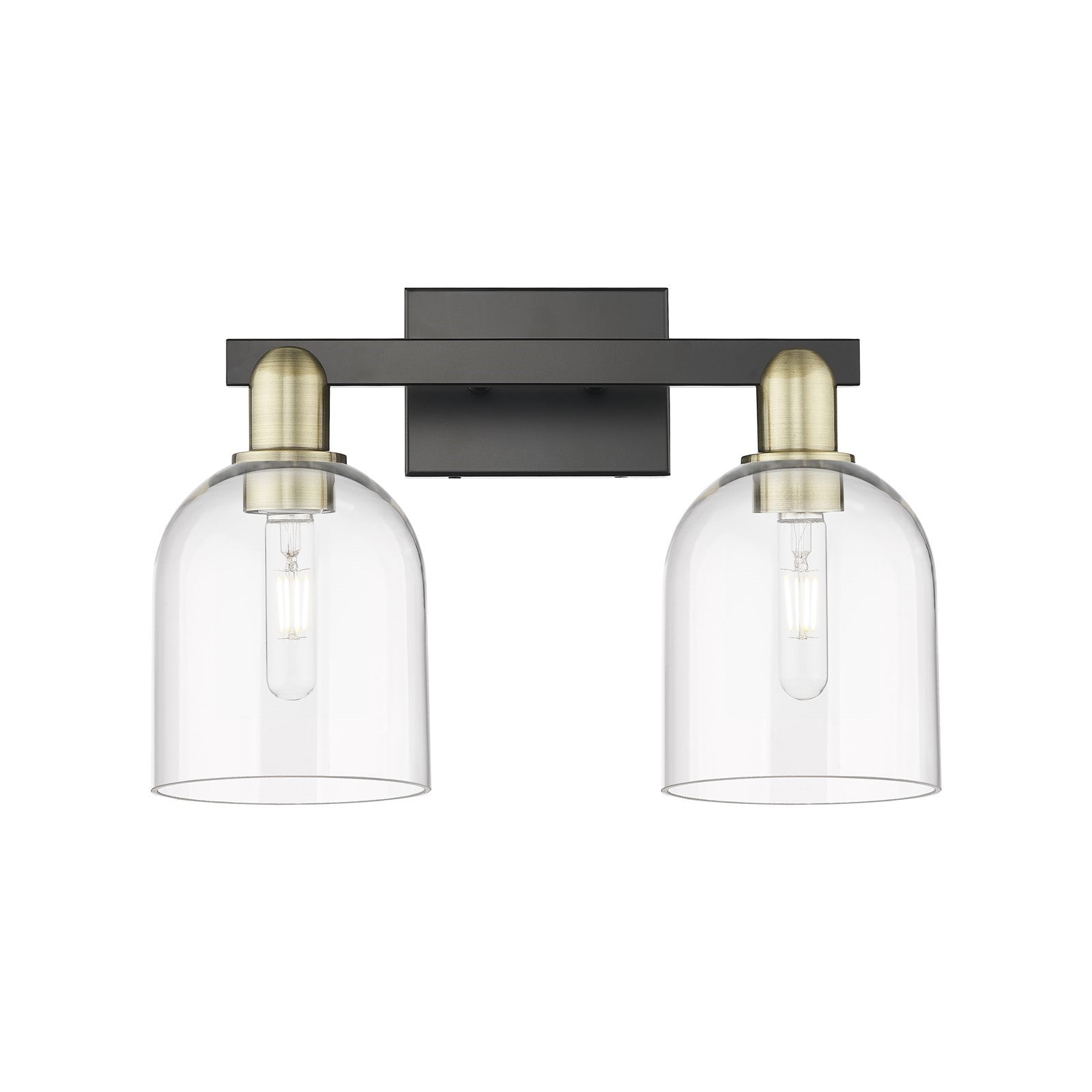 Innovations Bella 17in 2-Light Bath Vanity Light | Industrial Black Antique Brass Steel and Clear Glass | Bathroom Vanity | Model 716-2W-BAB-G558-6CL