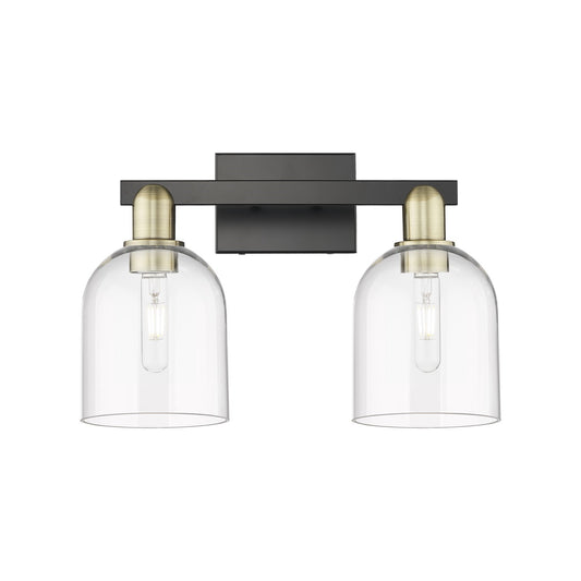 Innovations Bella 17in 2-Light Bath Vanity Light | Industrial Black Antique Brass Steel and Clear Glass | Bathroom Vanity | Model 716-2W-BAB-G558-6CL