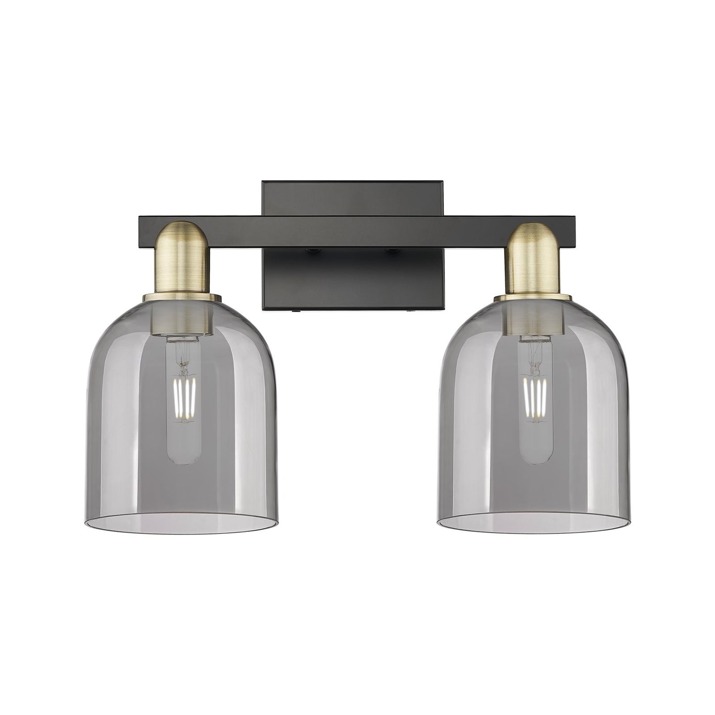 Innovations Bella 17in 2-Light Bath Vanity Light | Industrial Black Antique Brass and Light Smoke Glass | Bathroom Vanity | Model 716-2W-BAB-G558-6SM