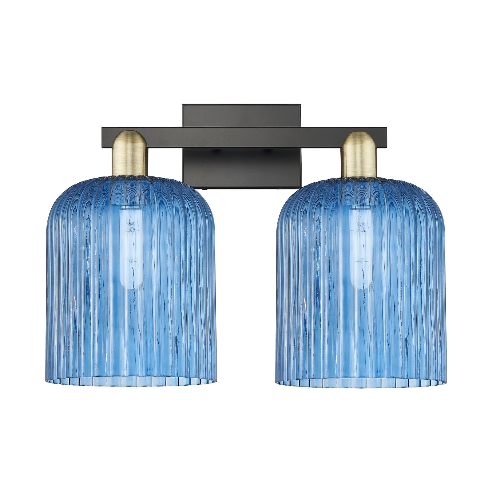Innovations Bridal Veil 19in 2-Light Bath Vanity Light | Industrial Black Antique Brass and Princess Blue Ribbed Glass | Model 716-2W-BAB-G559-8BL