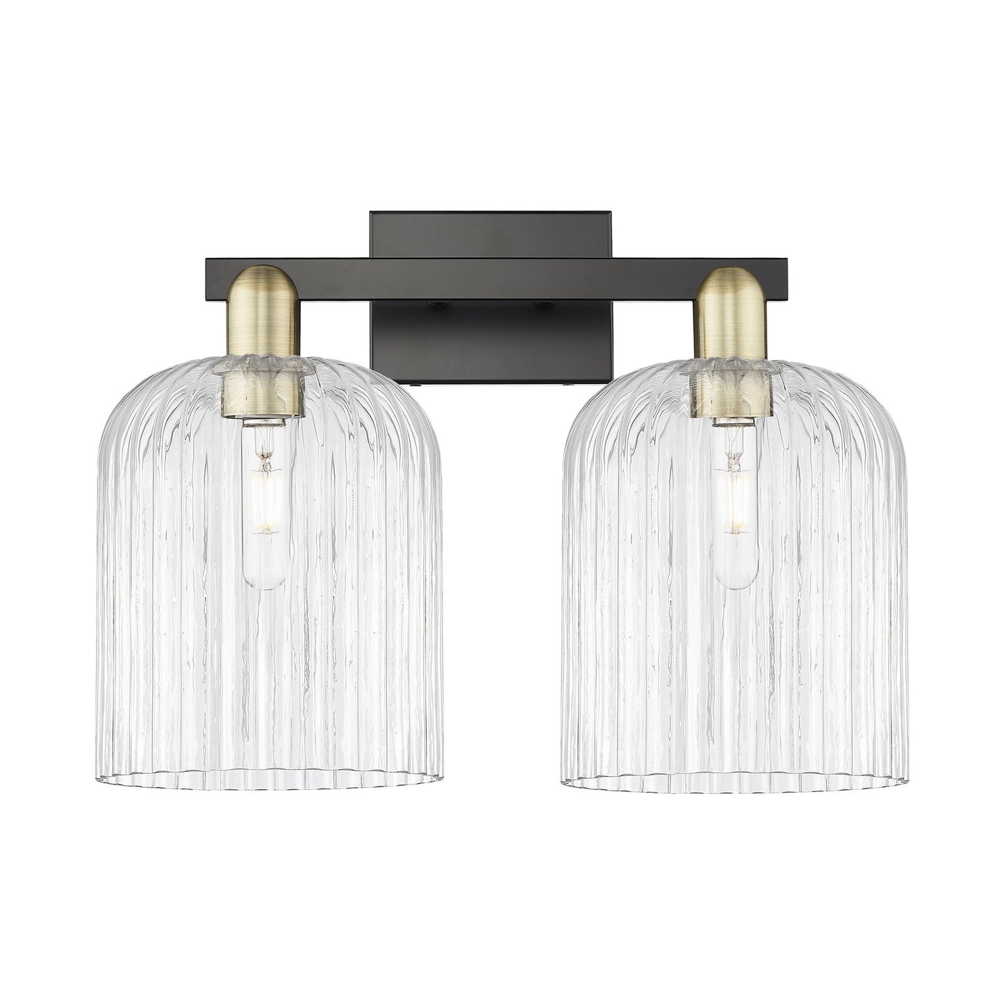 Innovations Bridal Veil 19in 2-Light Bath Vanity Light | Industrial Black Antique Brass Steel and Clear Ribbed Glass | Model 716-2W-BAB-G559-8CL