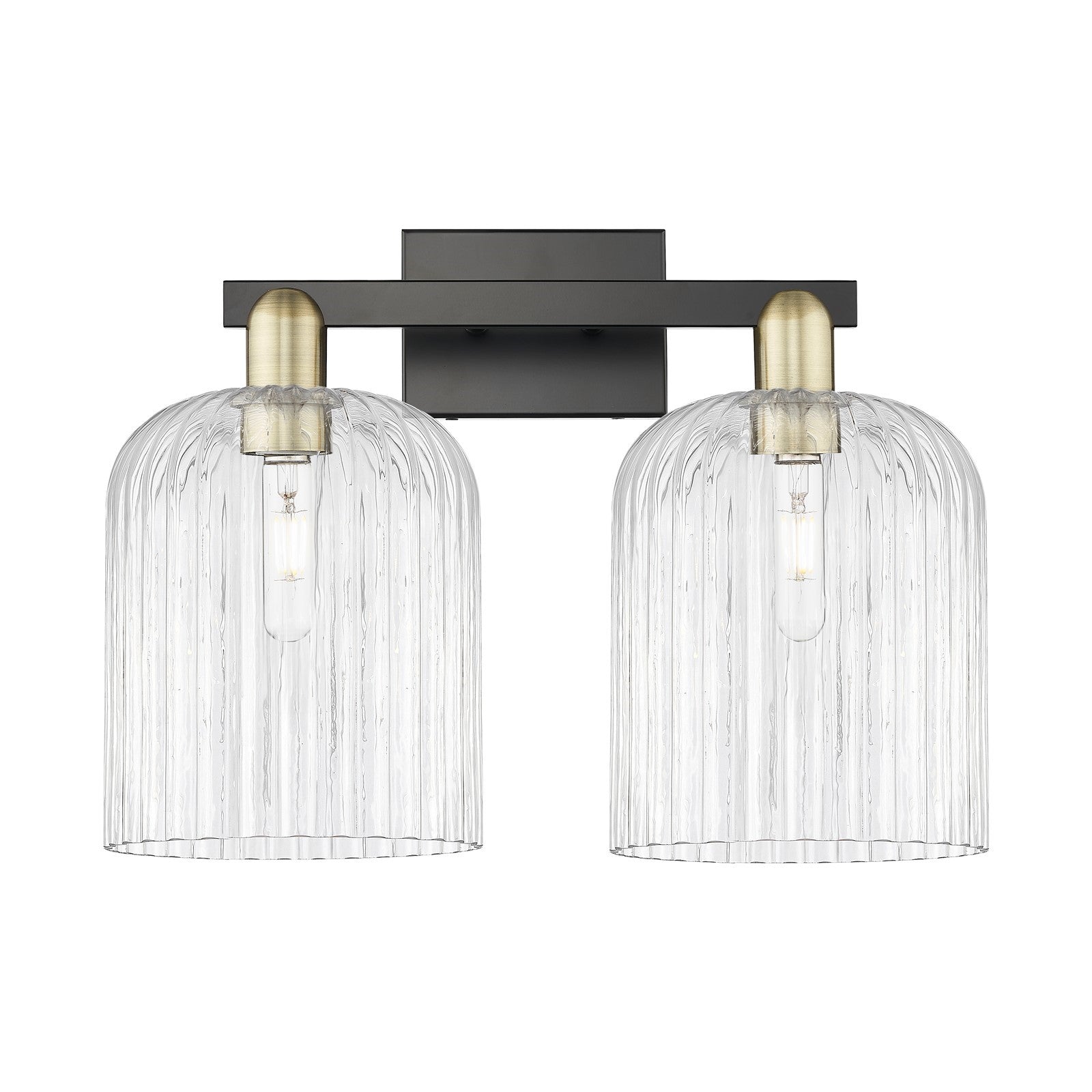 Innovations Bridal Veil 19in 2-Light Bath Vanity Light | Industrial Black Antique Brass Steel and Clear Ribbed Glass | Model 716-2W-BAB-G559-8CL