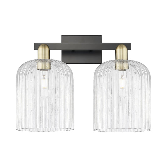 Innovations Bridal Veil 19in 2-Light Bath Vanity Light | Industrial Black Antique Brass Steel and Clear Ribbed Glass | Model 716-2W-BAB-G559-8CL