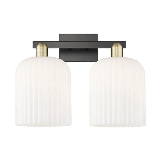Innovations Bridal Veil 19in 2-Light Bath Vanity Light | Industrial Black Antique Brass and Gloss White Ribbed Glass | Model 716-2W-BAB-G559-8GWH
