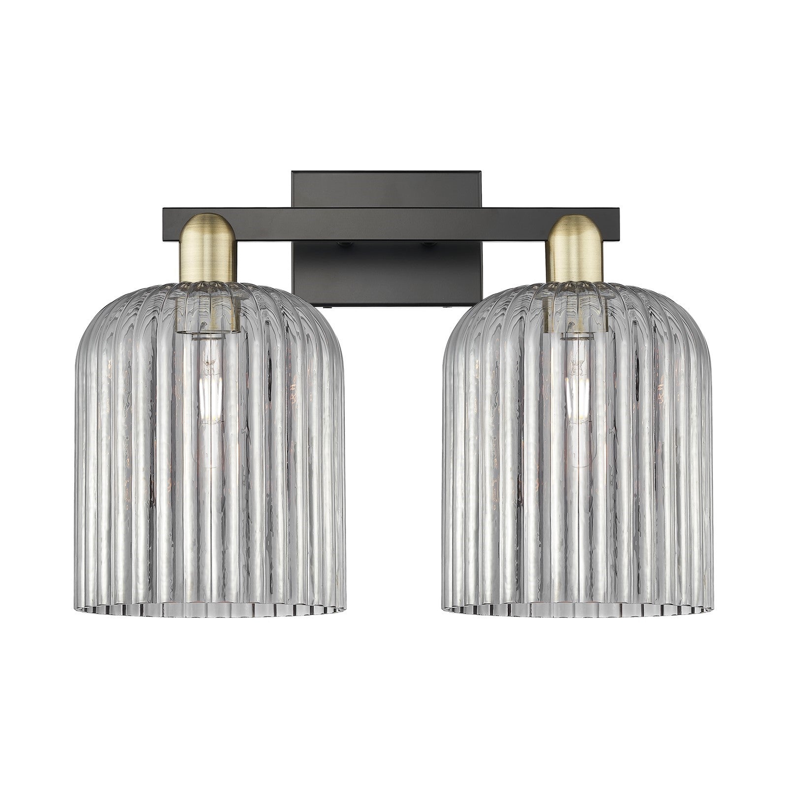 Innovations Bridal Veil 19in 2-Light Bath Vanity Light | Industrial Black Antique Brass Steel and Light Smoke Ribbed Glass | Model 716-2W-BAB-G559-8SM