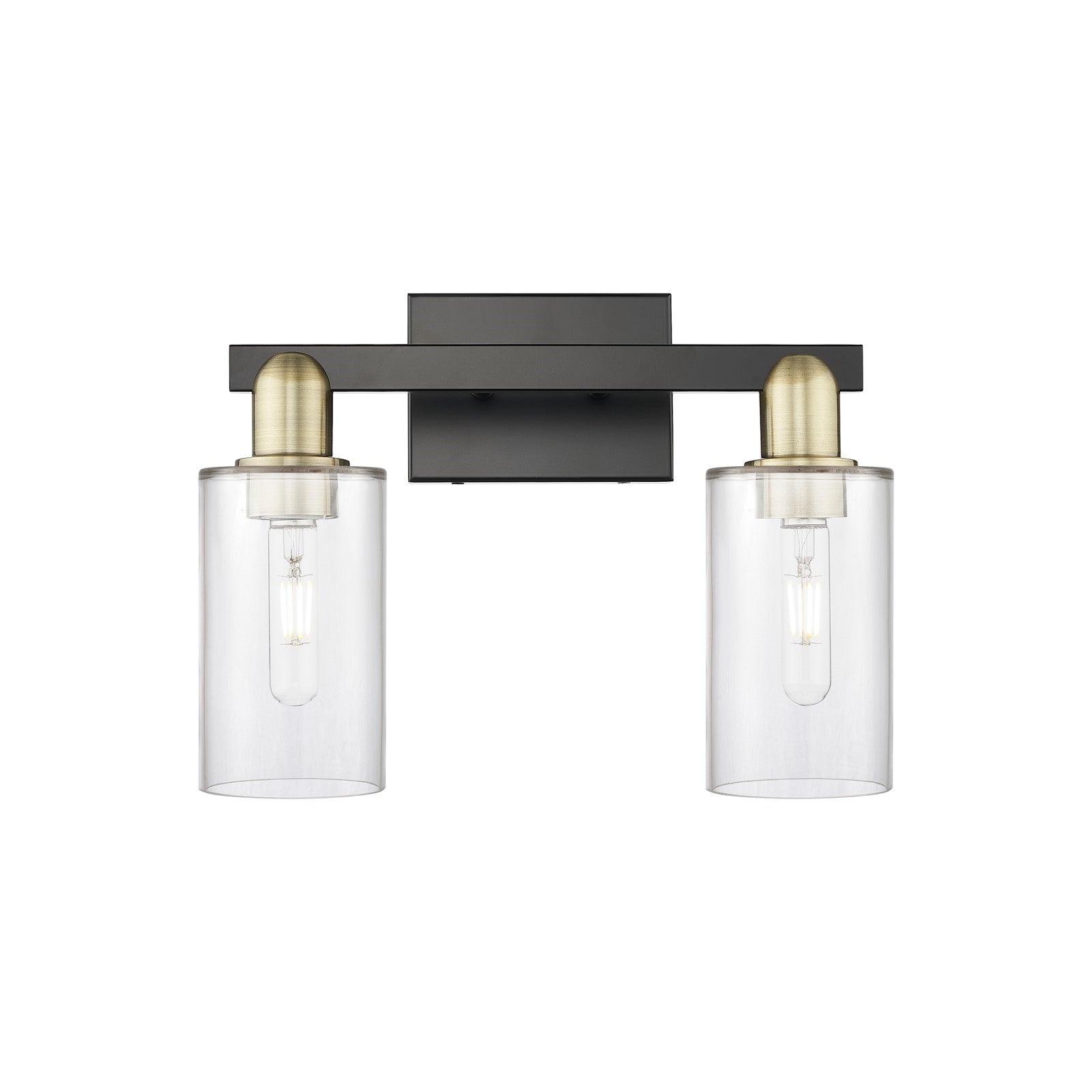 Innovations Clymer 15in 2-Light Bath Vanity | Industrial Black Antique Brass Steel and Clear Glass | Bathroom Vanity Light | 14.88 | Model 716-2W-BAB-G802