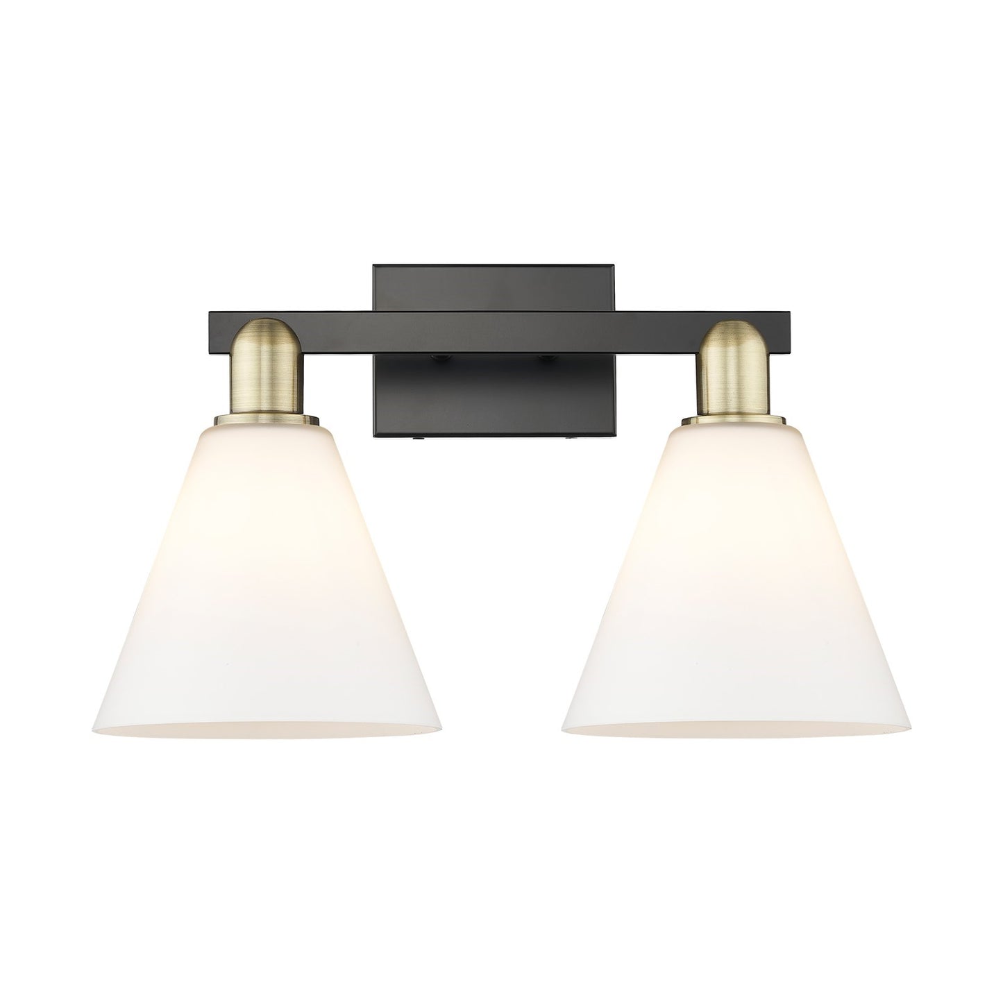 Innovations Berkshire Glass 19in 2-Light Bath Vanity | Industrial Black Antique Brass and Matte White Glass | Bathroom Vanity | Model 716-2W-BAB-GBC-81