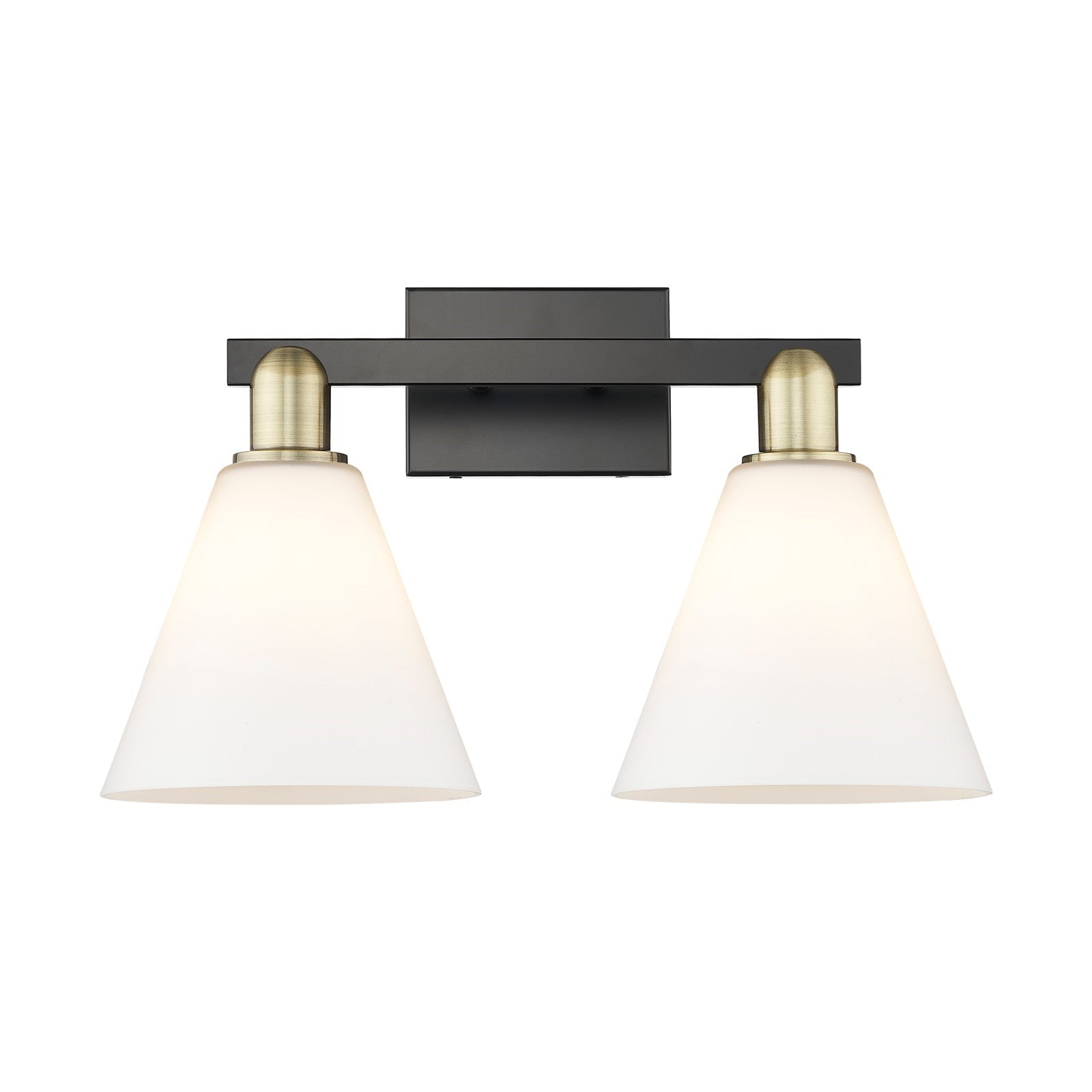 Innovations Berkshire Glass 19in 2-Light Bath Vanity | Industrial Black Antique Brass and Matte White Glass | Bathroom Vanity | Model 716-2W-BAB-GBC-81