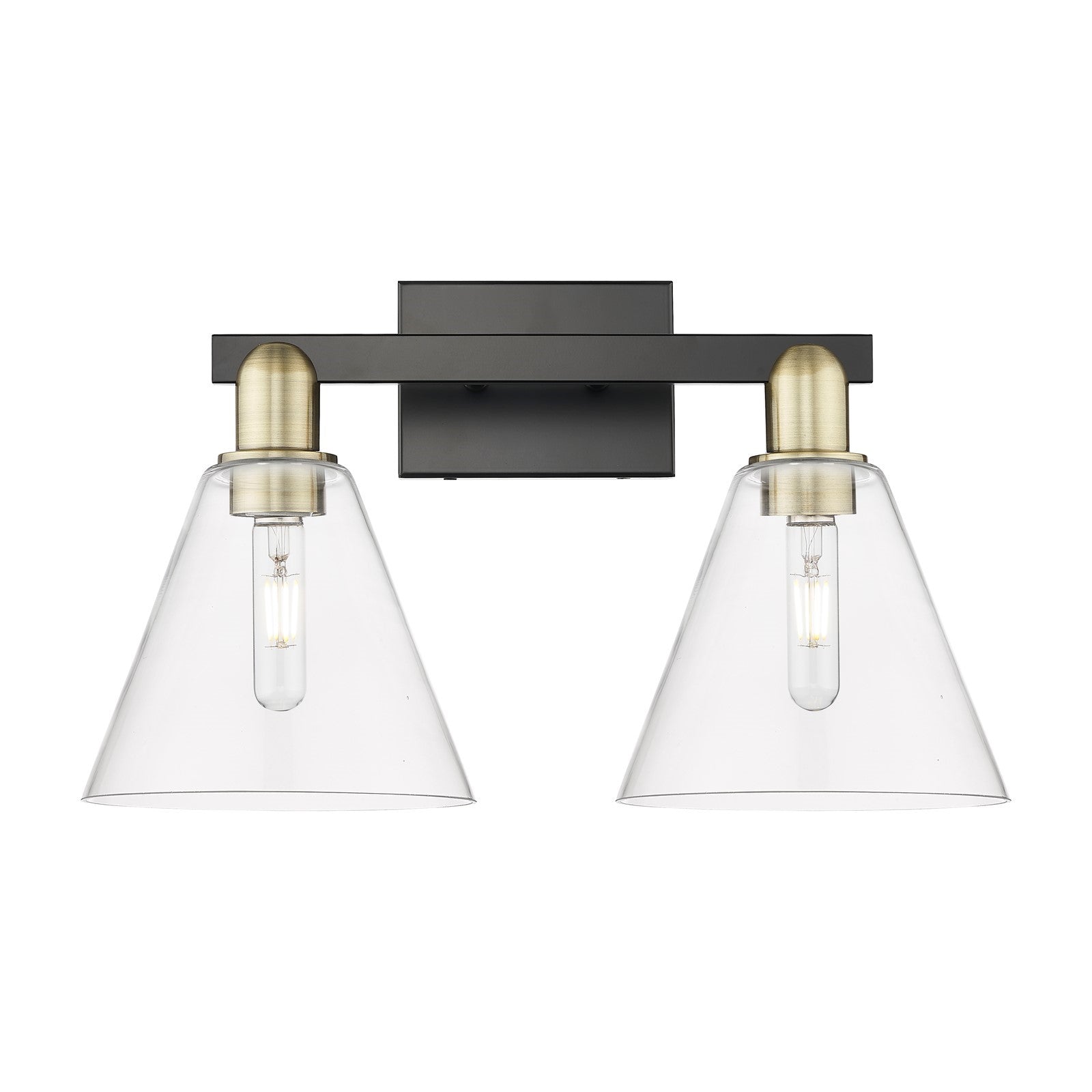 Innovations Berkshire Glass 19in 2-Light Bath Vanity | Industrial Black Antique Brass Steel and Clear Glass | Bathroom & Powder | Model 716-2W-BAB-GBC-82
