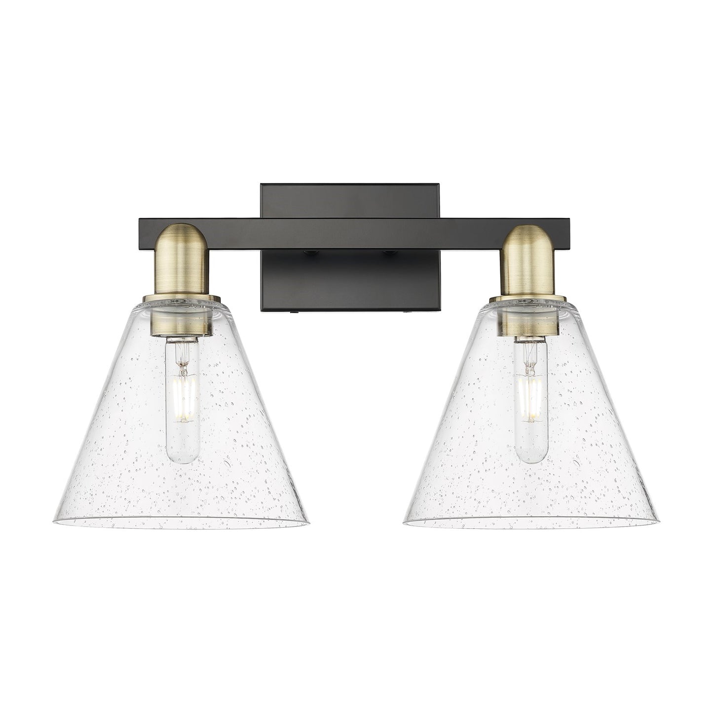 Innovations Berkshire Glass 19in 2-Light Bath Vanity Light | Industrial Black Antique Brass and Seedy Glass | Bathroom Vanity | Model 716-2W-BAB-GBC-84
