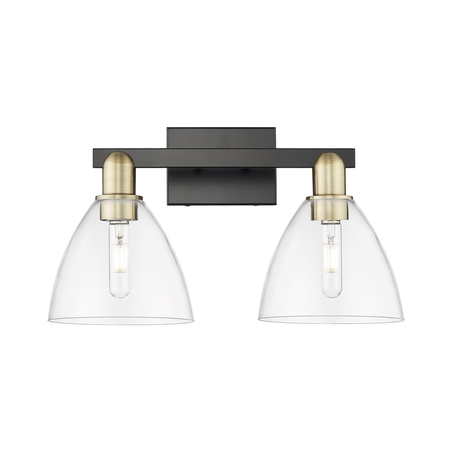 Innovations Bristol 19in 2-Light Bath Vanity Light | Industrial Black Antique Brass Steel and Clear Glass | Bathroom Vanity | Model 716-2W-BAB-GBD-752