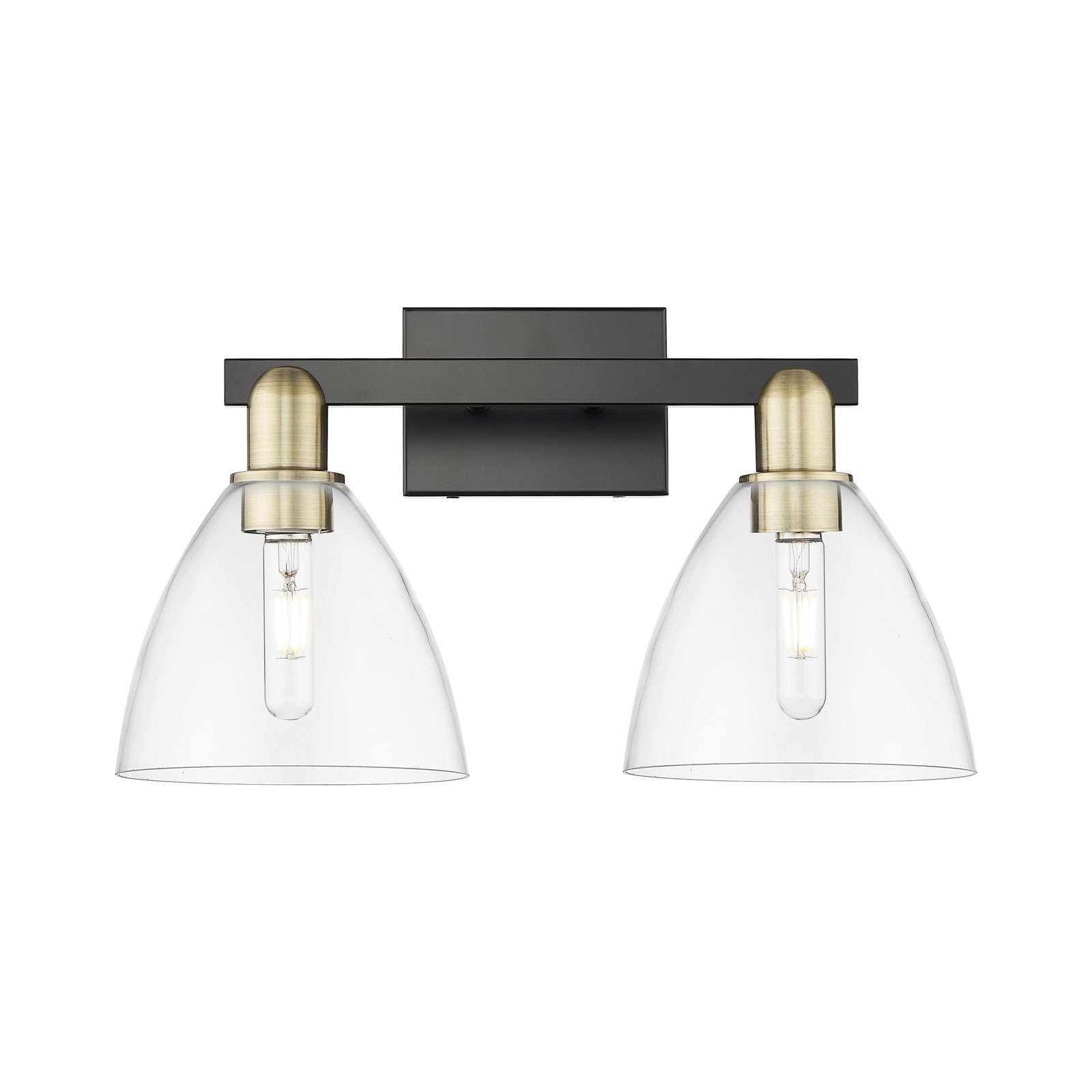 Innovations Bristol 19in 2-Light Bath Vanity Light | Industrial Black Antique Brass Steel and Clear Glass | Bathroom Vanity | Model 716-2W-BAB-GBD-752