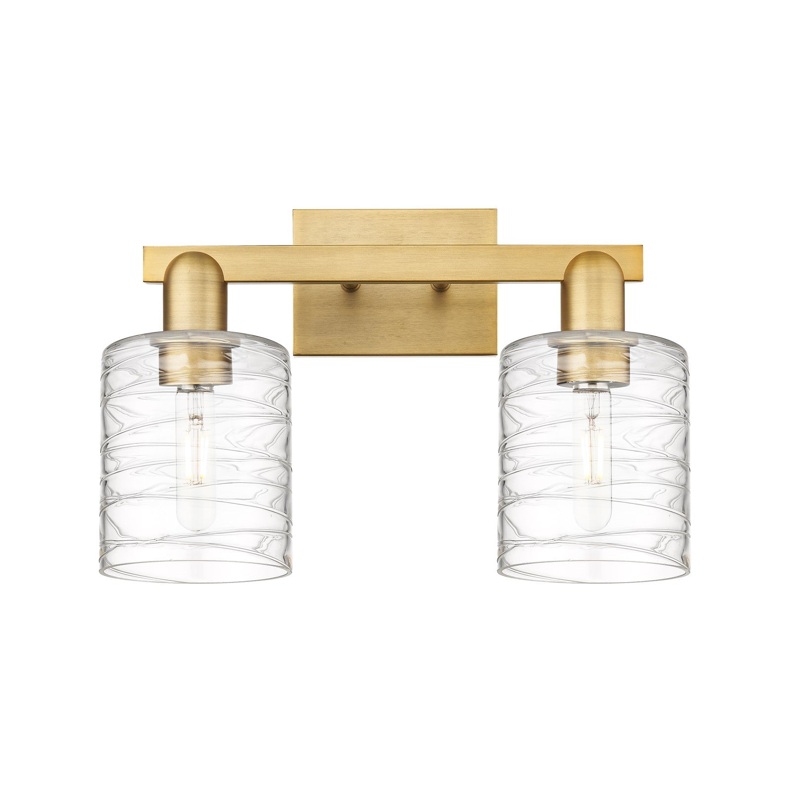 Innovations Cobbleskill 16in 2-Light Bath Vanity Light | Industrial Brushed Brass Steel and Deco Swirl Clear Glass | Bathroom | Model 716-2W-BB-G1113